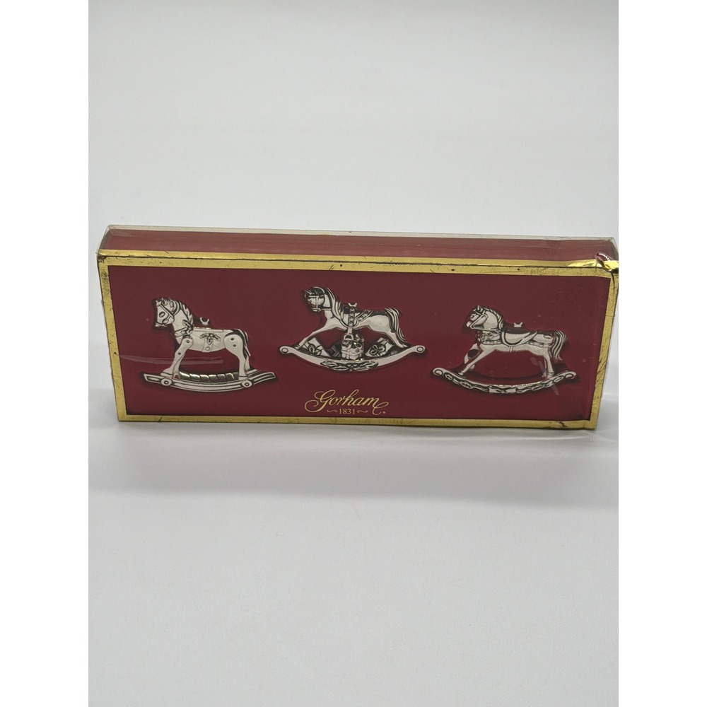 Gorham Silverplated Rocking Horse Christmas Ornaments Set of 3 6309348 New Boxed